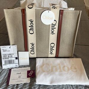Chloe LARGE WOODY TOTE BAG IN LINEN BNWT 🥰